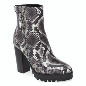Allsaints Women's Size 8M Ana Snake Embossed Lug Sole Boot Chunky Black Gray